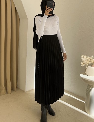 7249 anvelop pileli etek - Siyah