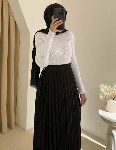 7249 anvelop pileli etek - Siyah