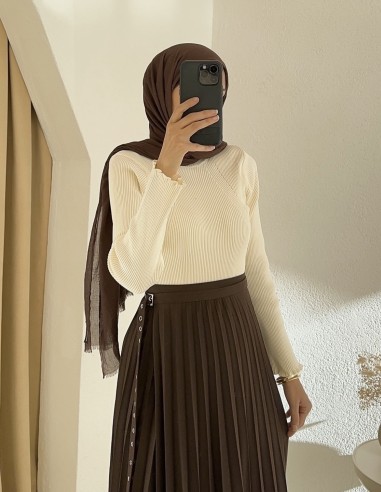 7249 anvelop pileli etek -Kahverengi