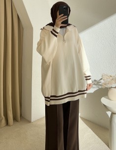 40643 yaka detay kazak - Krem