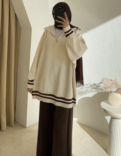 40643 yaka detay kazak - Krem 2