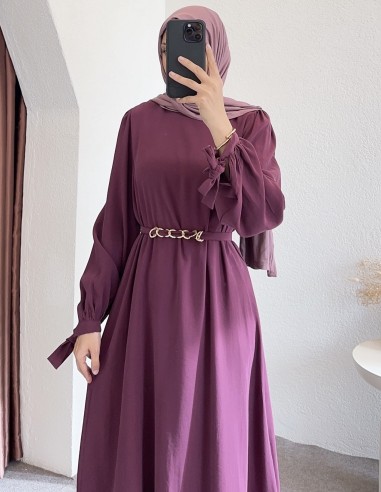 6129 eteği volanlı elbise - mürdüm