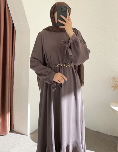 6129 eteği volanlı elbise - gül kurusu