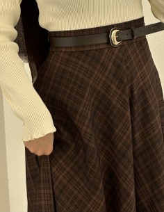 1054 desenli etek - kahverengi 2