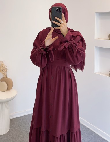 076 robalı elbise -Bordo