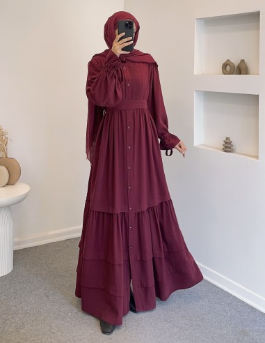 076 robalı elbise -Bordo