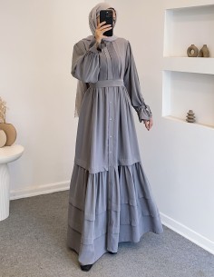 076 robalı elbise - gri