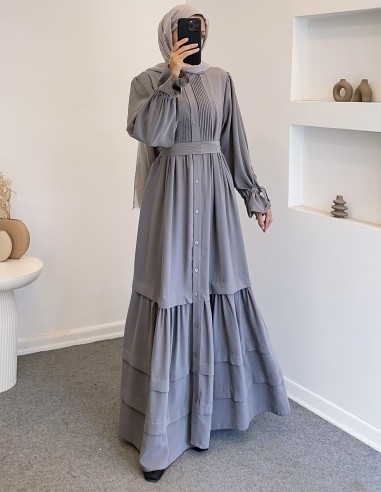 076 robalı elbise - gri