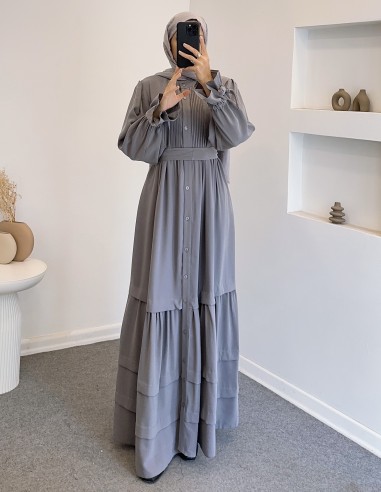 076 robalı elbise - gri
