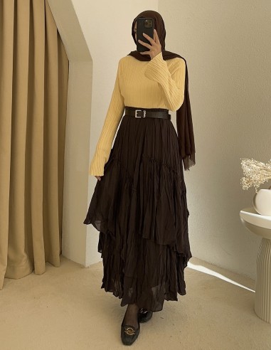 620 çarpraz vual etek - kahverengi