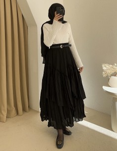 620 çarpraz vual etek -Siyah