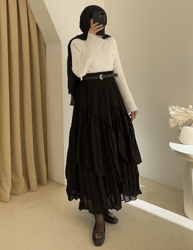 620 çarpraz vual etek -Siyah