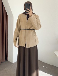 25027 kemerli ceket - Bej