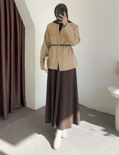 25027 kemerli ceket - Bej 2