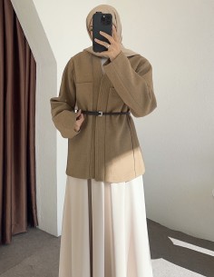 25027 kemerli ceket - Vizon