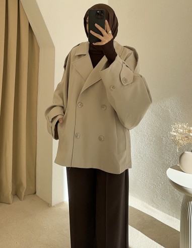 7537 kruvaze kısa trenç - bej