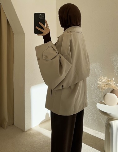 7537 kruvaze kısa trenç - bej