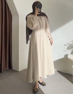 518 bel detay elbise -bej