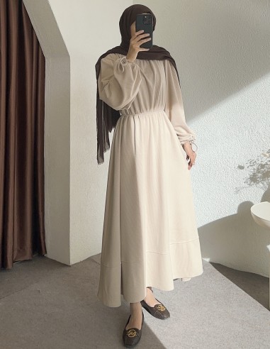 518 bel detay elbise -bej