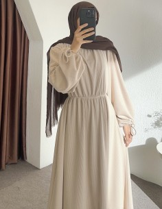 518 bel detay elbise -bej 2