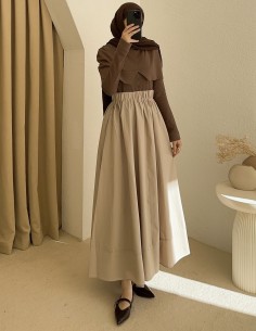 D27321 poplin etek - Bej