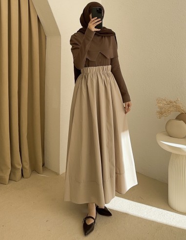 D27321 poplin etek - Bej