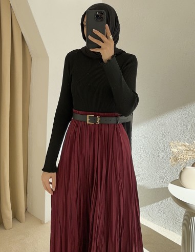 3144 balıkçı yaka bluz- Siyah