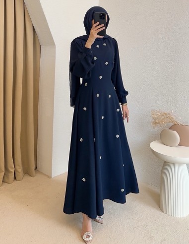 535 nopper abiye elbise - lacivert