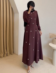 535 nopper abiye elbise -Bordo