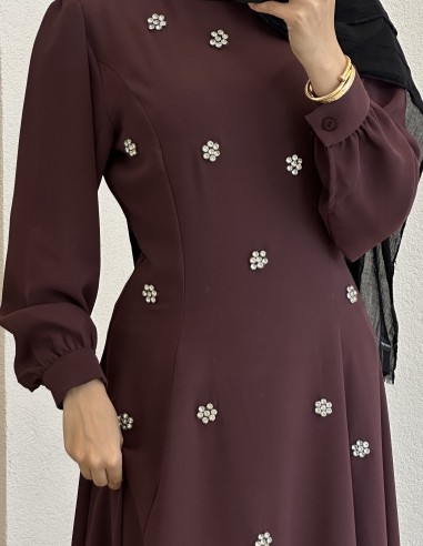 535 nopper abiye elbise -Bordo