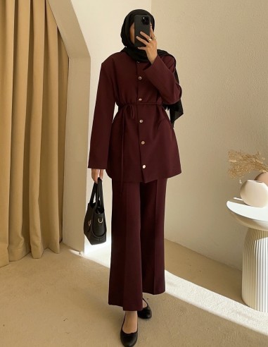 HK26120 krep takım - bordo