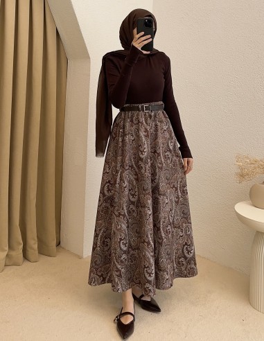 794 etnik desen etek - kahverengi