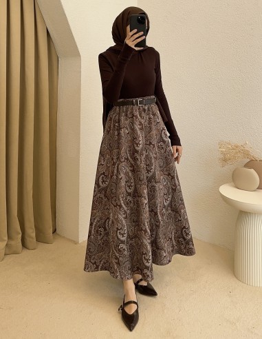 794 etnik desen etek - kahverengi
