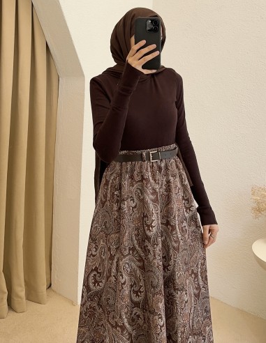 794 etnik desen etek - kahverengi