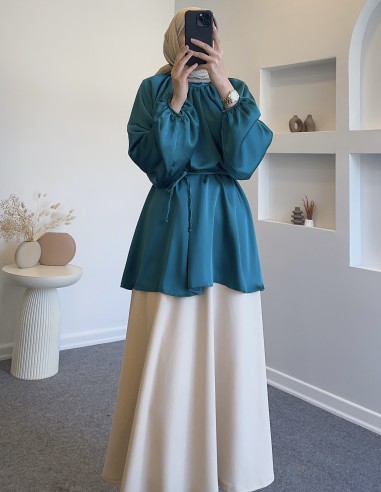 0105 saten tunik - petrol yeşil