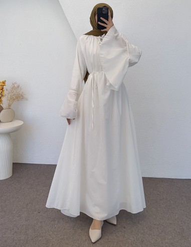 5006 geniş kol elbise - Beyaz