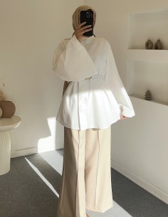 3105 kemerli gömlek - beyaz