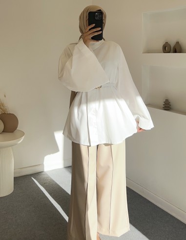 3105 kemerli gömlek - beyaz