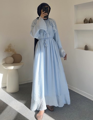 2275 yaka detay elbise - mavi