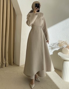 HY26134 soleil elbise - bej