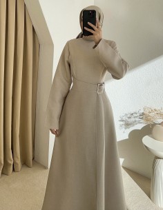 HY26134 soleil elbise - bej 2