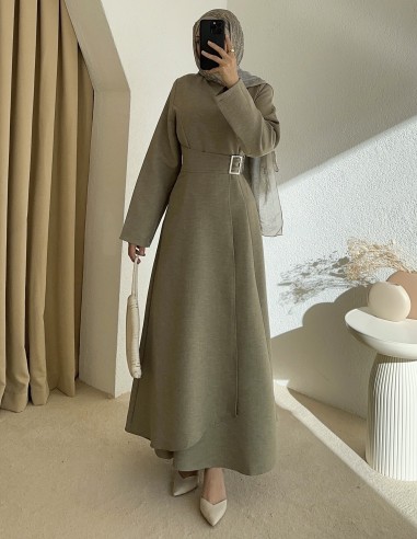 HY26134 soleil elbise - yeşil