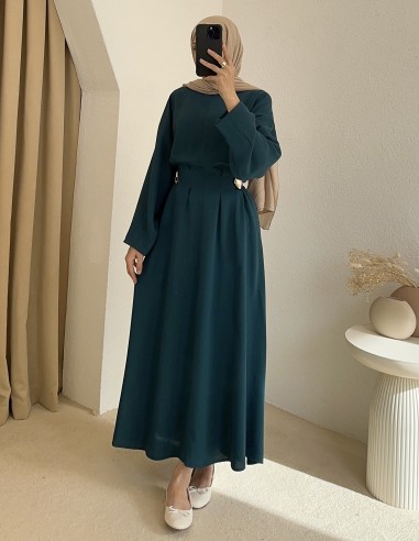 530 gold detay elbise - petrol yeşil