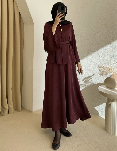 7051 saten takım - bordo