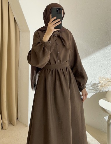 1173 fiyonk detay elbise -Kahverengi