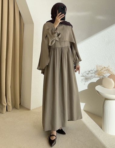 3174 wexa pelerinli elbise - Yeşil