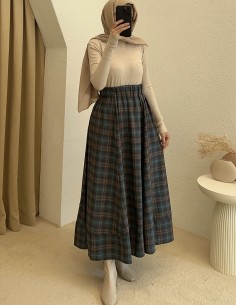 31025 kareli etek - turkuvaz