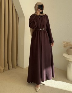 1121 kemerli elbise - mürdüm