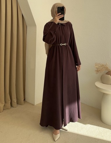 1121 kemerli elbise - mürdüm