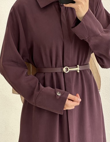 1121 kemerli elbise - mürdüm